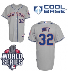 Men's Majestic New York Mets #32 Steven Matz Replica Grey Road Cool Base 2015 World Series MLB Jersey