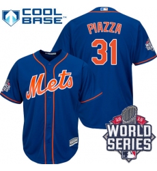 Men's Majestic New York Mets #31 Mike Piazza Authentic Royal Blue Alternate Home Cool Base 2015 World Series MLB Jersey