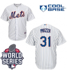 Men's Majestic New York Mets #31 Mike Piazza Authentic White Home Cool Base 2015 World Series MLB Jersey