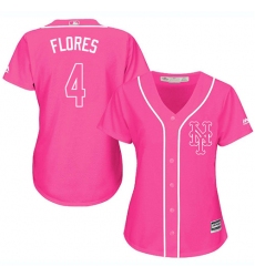 Women's Majestic New York Mets #4 Wilmer Flores Authentic Pink Fashion Cool Base MLB Jersey