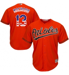 Men's Majestic Baltimore Orioles #13 Manny Machado Authentic Orange USA Flag Fashion MLB Jersey