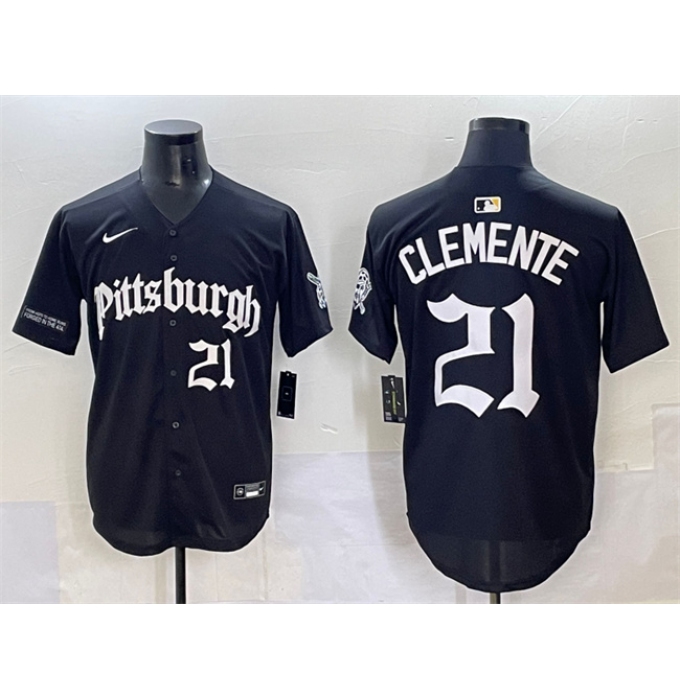 Men's Pittsburgh Pirates #21 Roberto Clemente Black 'Gothic Steel City Edition' Vapor Limited Stitched Baseball Jersey