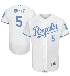 Men's Majestic Kansas City Royals #5 George Brett Authentic White 2016 Father's Day Fashion Flex Base MLB Jersey