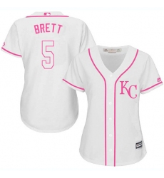 Women's Majestic Kansas City Royals #5 George Brett Authentic White Fashion Cool Base MLB Jersey