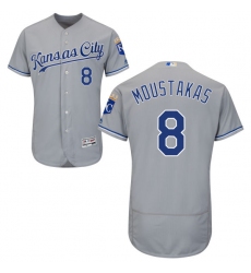 Men's Majestic Kansas City Royals #8 Mike Moustakas Grey Road Flex Base Authentic Collection MLB Jersey
