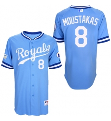 Men's Majestic Kansas City Royals #8 Mike Moustakas Replica Light Blue 1985 Turn Back The Clock MLB Jersey