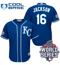 Men's Majestic Kansas City Royals #16 Bo Jackson Replica Blue Alternate 2 Cool Base 2015 World Series Patch MLB Jersey