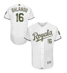 Men's Majestic Kansas City Royals #16 Paulo Orlando Authentic White 2016 Memorial Day Fashion Flex Base MLB Jersey