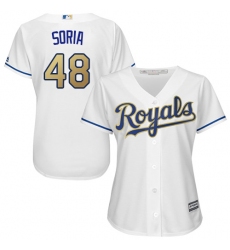 Women's Majestic Kansas City Royals #48 Joakim Soria Authentic White Home Cool Base MLB Jersey