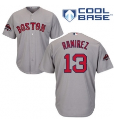 Youth Majestic Boston Red Sox #13 Hanley Ramirez Authentic Grey Road Cool Base 2018 World Series Champions MLB Jersey