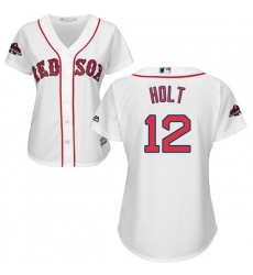 Women's Majestic Boston Red Sox #12 Brock Holt Authentic White Home 2018 World Series Champions MLB Jersey