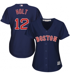 Women's Majestic Boston Red Sox #12 Brock Holt Replica Navy Blue Alternate Road MLB Jersey