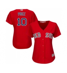 Women's Boston Red Sox #10 David Price Replica Red Alternate Home Baseball Jersey