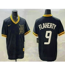 Men's Detroit Tigers #9 Jack Flaherty Black Gold Nike Cooperstown Legend V Neck Jersey