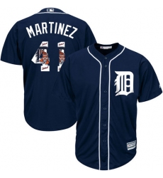 Men's Majestic Detroit Tigers #41 Victor Martinez Authentic Navy Blue Team Logo Fashion Cool Base MLB Jersey