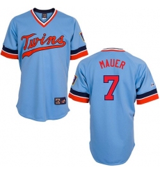 Men's Majestic Minnesota Twins #7 Joe Mauer Replica Light Blue Cooperstown Throwback MLB Jersey