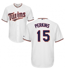 Youth Majestic Minnesota Twins #15 Glen Perkins Replica White Home Cool Base MLB Jersey