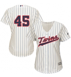 Women's Majestic Minnesota Twins #45 Phil Hughes Authentic Cream Alternate Cool Base MLB Jersey