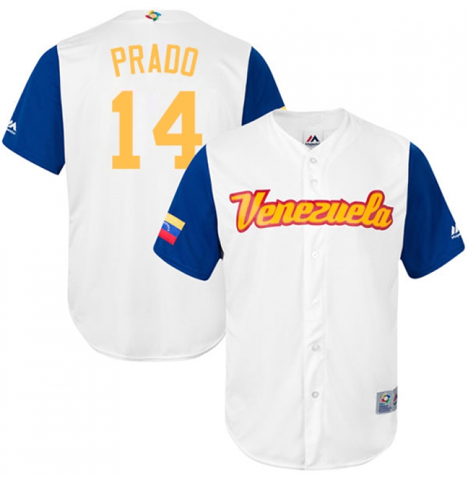 Men's Venezuela Baseball Majestic #14 Martin Prado White 2017 World Baseball Classic Replica Team Jersey