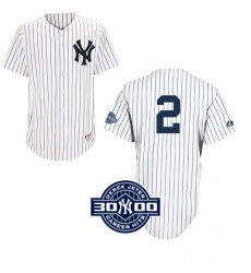 Men's Majestic New York Yankees #2 Derek Jeter Replica White W/3000 Hits Patch MLB Jersey