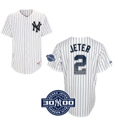 Youth Majestic New York Yankees #2 Derek Jeter Replica White Special Edition w/3000 Hits Patch MLB Jersey