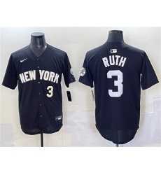 Men's New York Yankees #3 Babe Ruth Black Limited Stitched Baseball Jersey