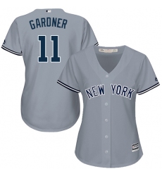 Women's Majestic New York Yankees #11 Brett Gardner Authentic Grey Road MLB Jersey