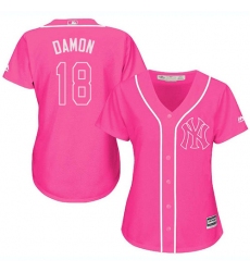 Women's Majestic New York Yankees #18 Johnny Damon Replica Pink Fashion Cool Base MLB Jersey