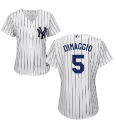 Women's Majestic New York Yankees #5 Joe DiMaggio Replica White Home MLB Jersey