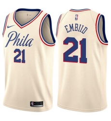 Men's Nike Philadelphia 76ers #21 Joel Embiid Swingman Cream NBA Jersey - City Edition