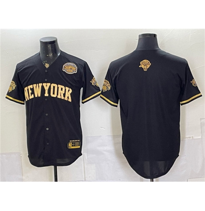 Men's New York Knicks Blank Black Gold 2026 Finals & Eastern Conference Champions Stitched Baseball Jersey
