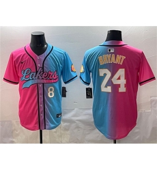 Men's Los Angeles Lakers Front #8 Back #24 Kobe Bryant Pink Blue Limited Stitched Jersey