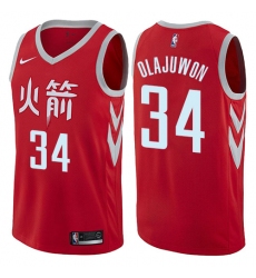 Men's Nike Houston Rockets #34 Hakeem Olajuwon Swingman Red NBA Jersey - City Edition