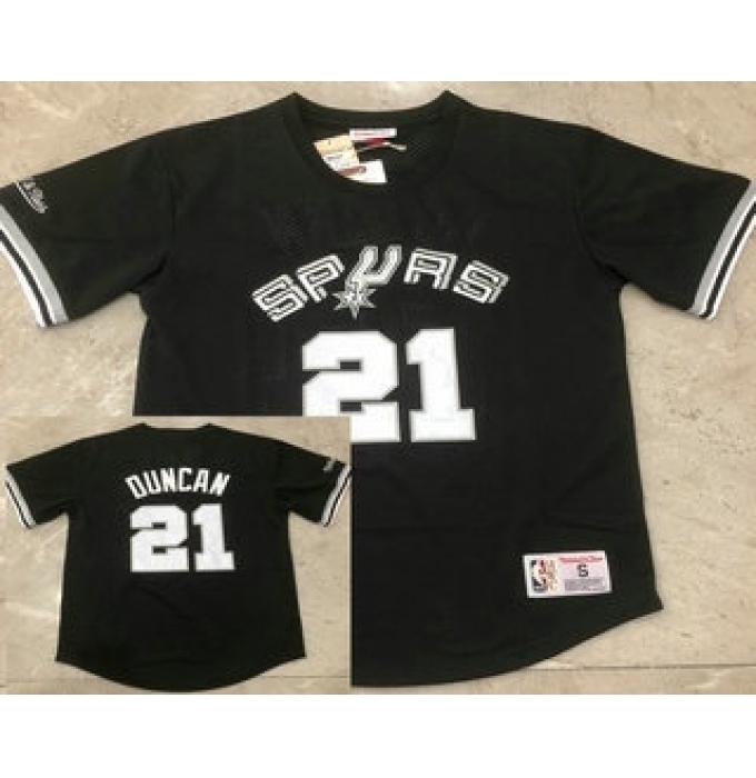 Men's San Antonio Spurs #21 Tim Duncan Black Short-Sleeved Swingman Stitched Throwback Jersey