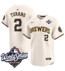 Men's Milwaukee Brewers #2 Brice Turang Cream 2026 World Series Limited Stitched Baseball Jersey