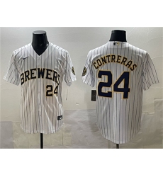 Men's Milwaukee Brewers #24 William Contreras White Pinstripe 2025 With Stitched Stitched Jersey