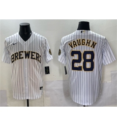 Men's Milwaukee Brewers #28 Andrew Vaughn White Pinstripe 2025 With Stitched Baseball Jersey