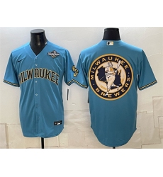 Mens Milwaukee Brewers Team Big Logo Blue 2026 World Series Stitched Baseball Jersey