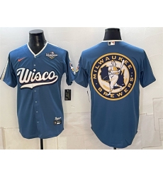 Mens Milwaukee Brewers Team Big Logo Mineral Blue 2026 World Series City Connect Stadium Stitched Baseball Jersey