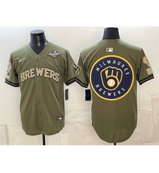 Mens Milwaukee Brewers Team Big Logo Olive 2026 World Series Stitched Baseball Jersey
