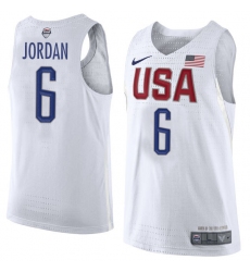 Men's Nike Team USA #6 DeAndre Jordan Authentic White 2016 Olympic Basketball Jersey