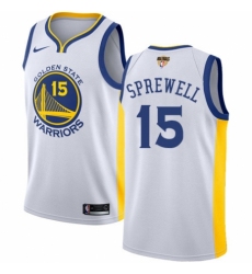 Women's Nike Golden State Warriors #15 Latrell Sprewell Authentic White Home 2018 NBA Finals Bound NBA Jersey - Association Edition