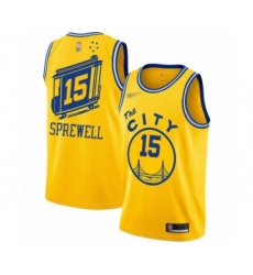 Youth Golden State Warriors #15 Latrell Sprewell Swingman Gold Hardwood Classics Basketball Jersey - The City Classic Edition