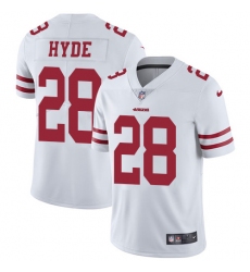 Men's Nike San Francisco 49ers #28 Carlos Hyde White Vapor Untouchable Limited Player NFL Jersey