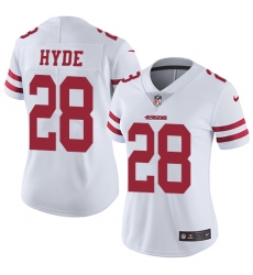 Women's Nike San Francisco 49ers #28 Carlos Hyde White Vapor Untouchable Limited Player NFL Jersey