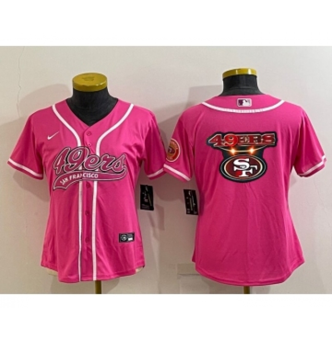 Women's San Francisco 49ers Pink Team Big Logo With Patch Cool Base Stitched Baseball Jersey