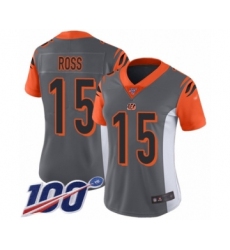 Women's Cincinnati Bengals #15 John Ross Limited Silver Inverted Legend 100th Season Football Jersey