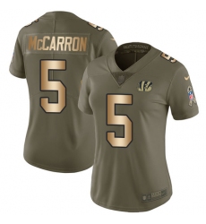 Women's Nike Cincinnati Bengals #5 AJ McCarron Limited Olive/Gold 2017 Salute to Service NFL Jersey