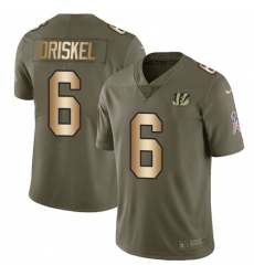 Youth Nike Cincinnati Bengals #6 Jeff Driskel Limited Olive/Gold 2017 Salute to Service NFL Jersey
