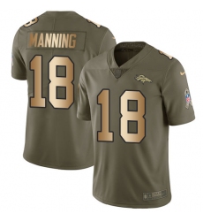 Men's Nike Denver Broncos #18 Peyton Manning Limited Olive/Gold 2017 Salute to Service NFL Jersey